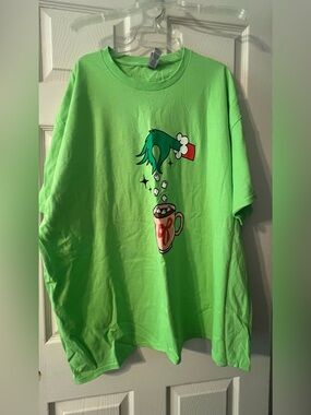 Gildan Neon Green Short Sleeve Tee with Holiday Cocoa Graphic